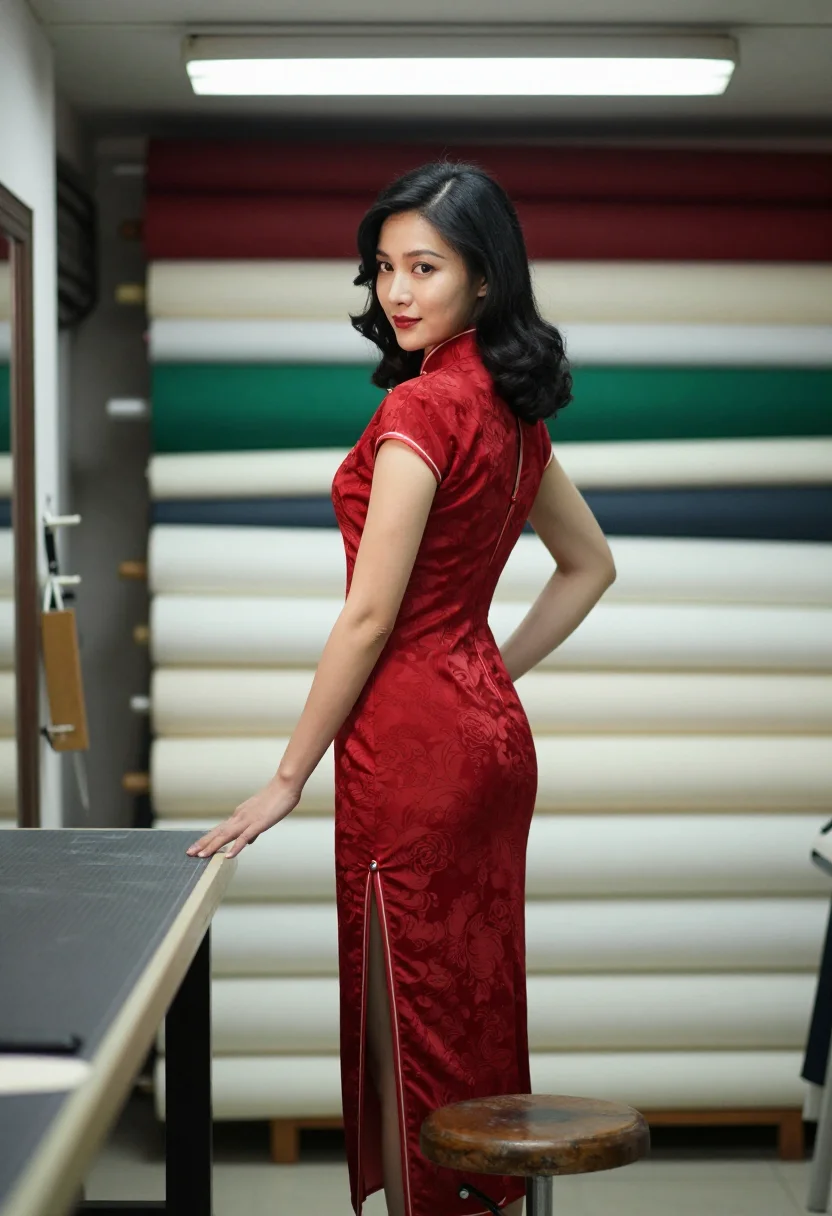 AI cheongsam tailor sample — portrait of a woman, full-length portrait of a Shanghainese 