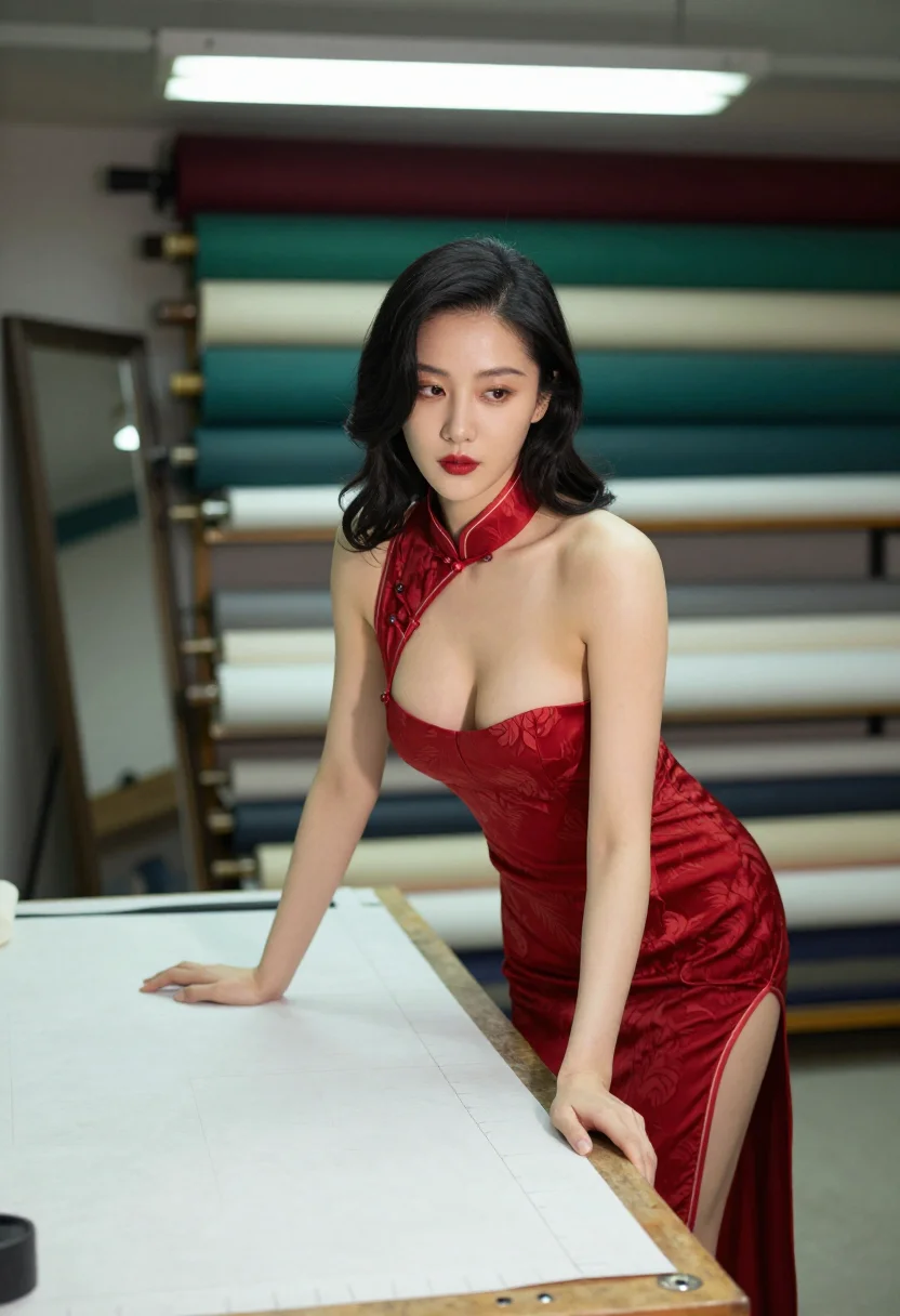 AI cheongsam tailor sample — portrait of a woman, half-length portrait of a Shanghainese 