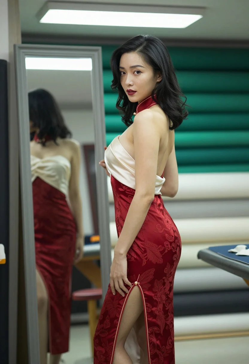 AI cheongsam tailor sample — portrait of a woman, full-length portrait of a Shanghainese 